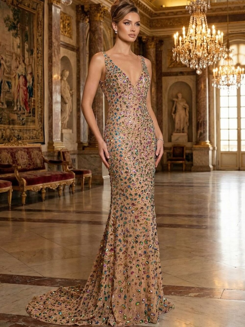 Multicolor Wedding Evening Cocktail Runway Prom Crystals Couture Designer Dress